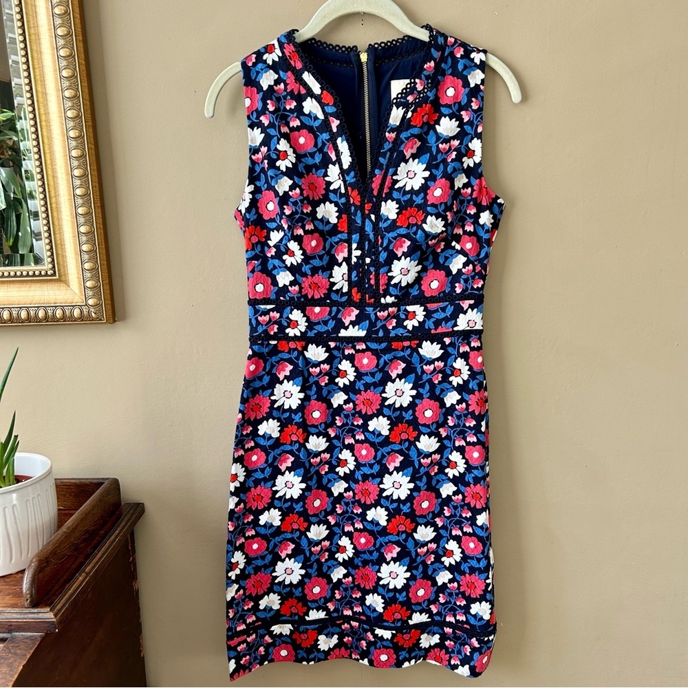 Kate Spade Shore Thing Daisy Jacquard Navy Blue Sheath Dress Size 0 $328 - Picture 9 of 12